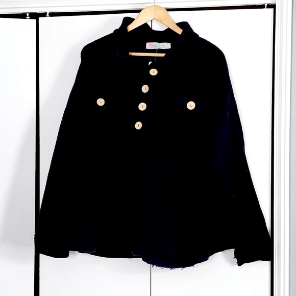 Free People Tops - Free People Beach Rowan Henley Black Jean Jacket with Button Details